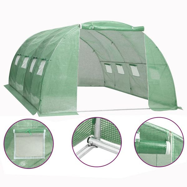vidaXL Gewächshaus 16 m² 4x4x2 m, Material: PE (Polyethylen)-Netzgewebe, verzinkter Stahl, 48160