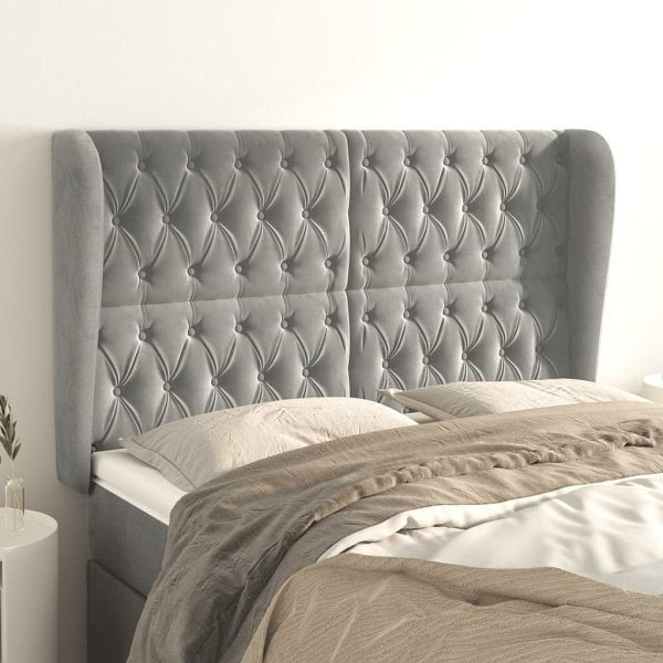 vidaXL Kopfteil mit Ohren Hellgrau 147x23x118/128 cm Samt, 3118340