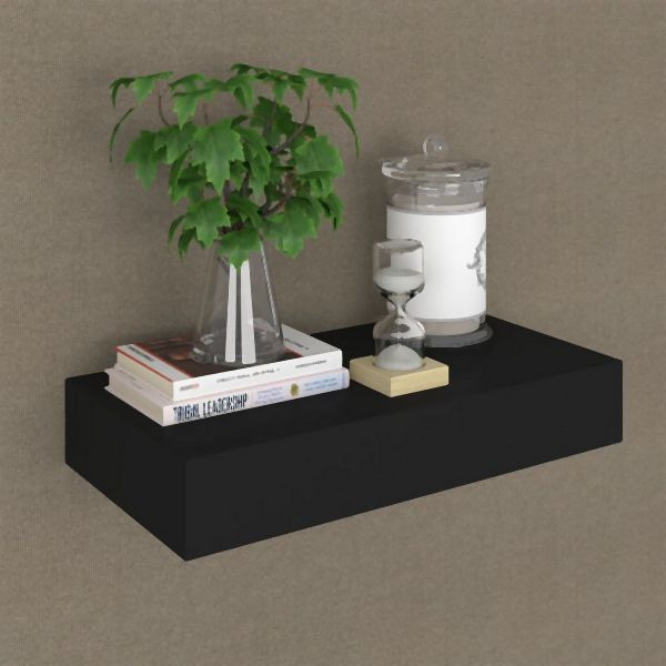 vidaXL Schweberegal mit Schublade Schwarz 48x25x8 cm, 288205