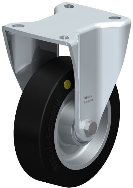Blickle BH-ALEV 125K-1-EL Stahlblech-Bockrolle, Schwerlast-Ausführung, mit Anschraubplatte, Elastik-Vollgummi, Schwarz, 632935