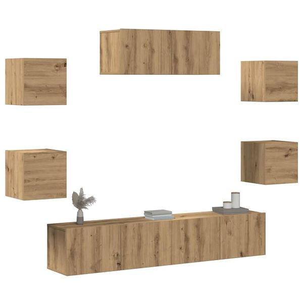 vidaXL 7-teiliges TV-Schrank-Set Wandmontage Artisan Eiche, 3329208
