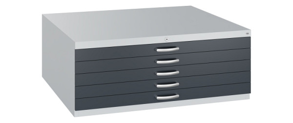 C+P Flachablageschrank Serie 7100_7200, H420xB1100xT765mm, 7035/7016, 5 Schubladenblenden doppelwandig, 7100-000 S10298