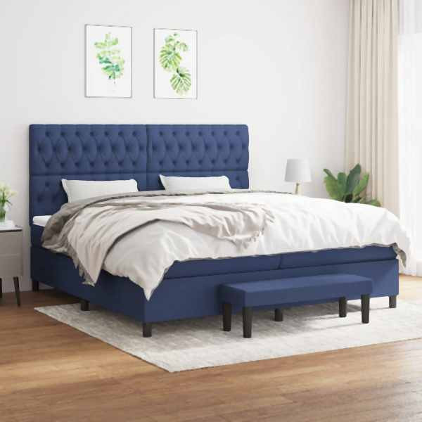 vidaXL Boxspringbett mit Matratze Blau 200x200 cm Stoff, 3136867