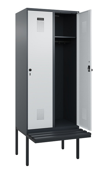 C+P Spind Evolo PLUS, 2 Abteile, 2120x800x815mm, 7016/7035, Haken 4, Drehriegel, Material Sitzfläche Kunststoff, 0490407-22 S10071