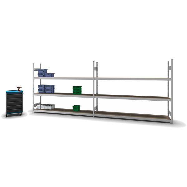 hofe Großfach-Grundregal, 2000x500x2500 mm, 3 Fachebenen, Spanplatte verzinkt, 350 kg Fachlast, 1200 kg Feldlast, zweiseitige Bedienung, GZG20525S