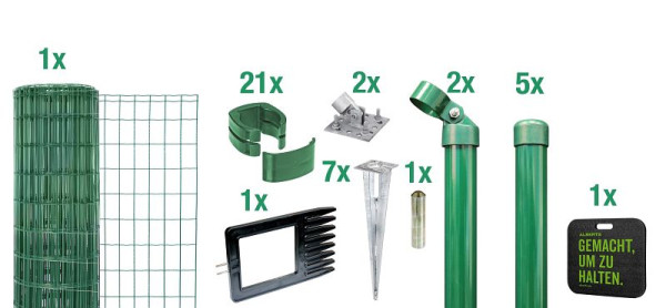 Alberts Fix-Clip Pro als Zaun-Komplettset, mit Einschlagbodenhülse und Kniekissen, grün, Höhe 122 cm, Länge 10 m, 695705