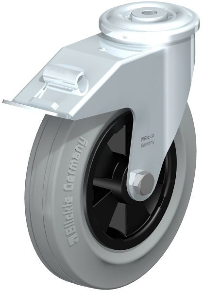 Blickle LER-VPP 200R-FI-SG Stahlblech-Lenkrolle mit Rückenloch & Feststeller, Vollgummi, Grau, 488486