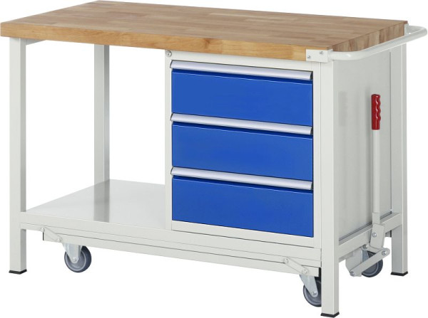 RAU Werkbank mit absenkbarem Fahrgestell Serie 8000, 3 x Schublade, 1250x880x700 mm, 05-8157A6-127B4F.11