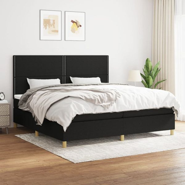 vidaXL Boxspringbett mit Matratze Schwarz 200x200 cm Stoff, 3142283