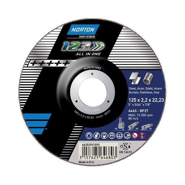 Norton Industrial Trennscheibe 1-2-3 für Winkelschleifer METALL/ INOX A 36 T-BF-41, VE: 25 Stück, 66252921592