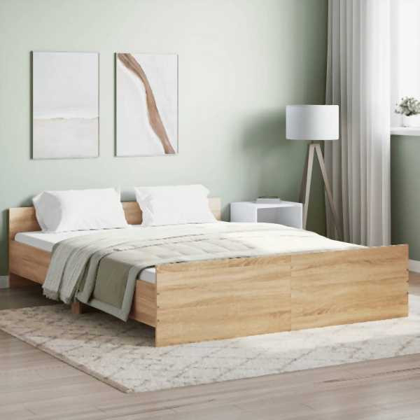 vidaXL Bettgestell mit Kopf- und Fußteil Sonoma-Eiche 160x200 cm, 3203763