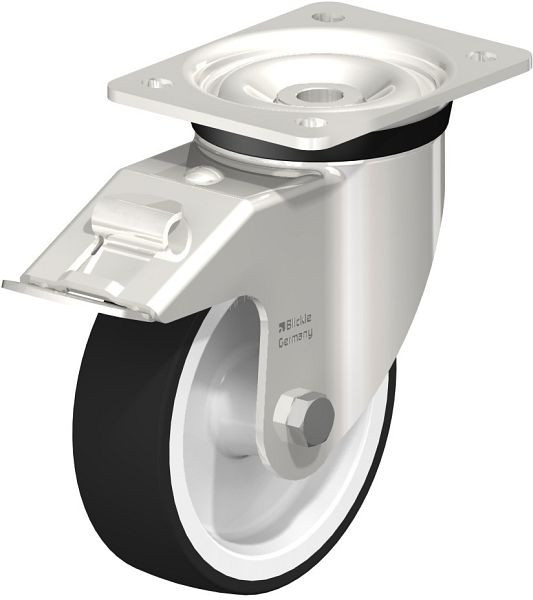 Blickle LKX-POTH 150G-FI Edelstahl-Schwerlast-Lenkrolle mit Anschraubplatte & Feststeller, Thermoplastisches Polyurethan, Grau, 610691