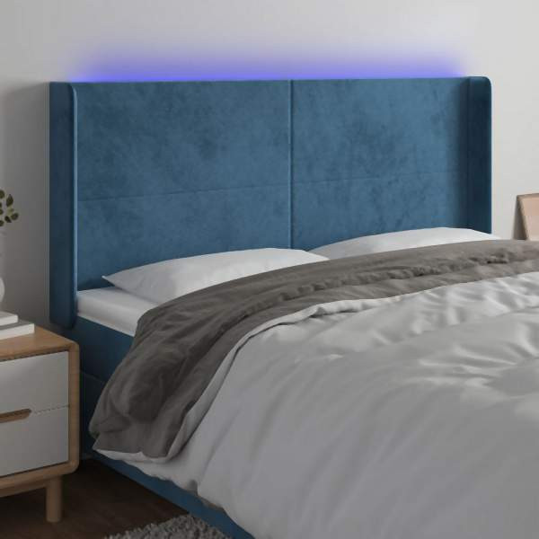 vidaXL LED Kopfteil Dunkelblau 183x16x118/128 cm Samt, 3123832