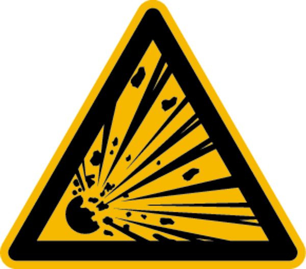 Schilder Klar Warnzeichen Warnung vor expolosionsgefährlichen Stoffen DIN EN ISO 7010-W002, 200x0.45 mm Aluminium geprägt, 3052/52
