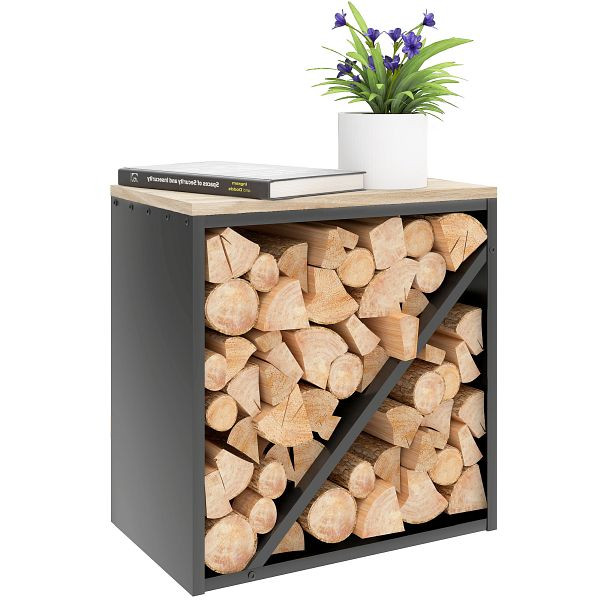 Outsunny 2-in-1 Kaminholzregal für innen 58 x 36 x 60cm erhöhtes Brennholzregal mit Trenner Metall Schwarz, 842-407V00BK