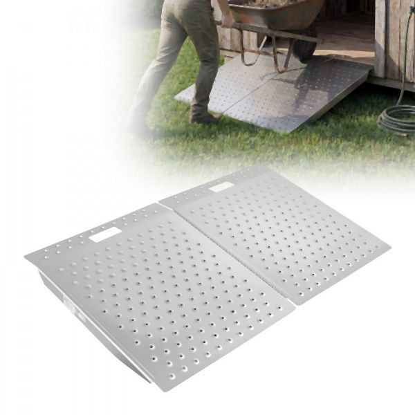 VEVOR 2x Schwellenrampe 750x617mm, 340,2kg Belastbar, für Max. 165mm Höhe, Rutschfest, Alu, für Rollstuhl/Scooter, PBSMJPD2924IWT07V001V0