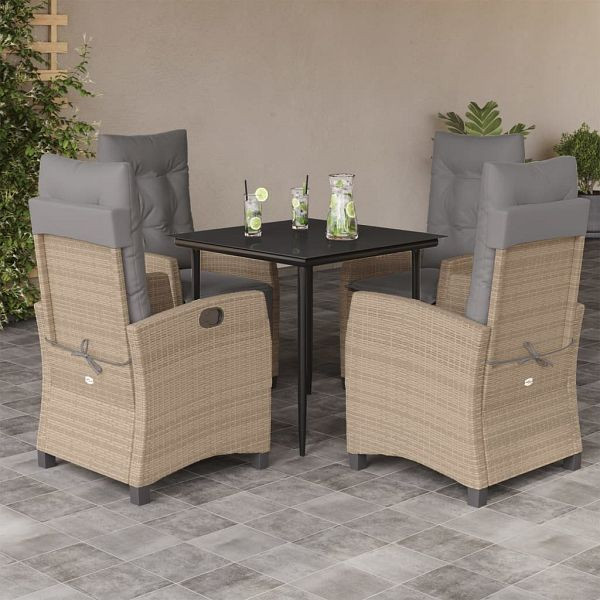 vidaXL 5-teilig Garten-Essgruppe mit Kissen Beigemischung Poly Rattan, 3212824