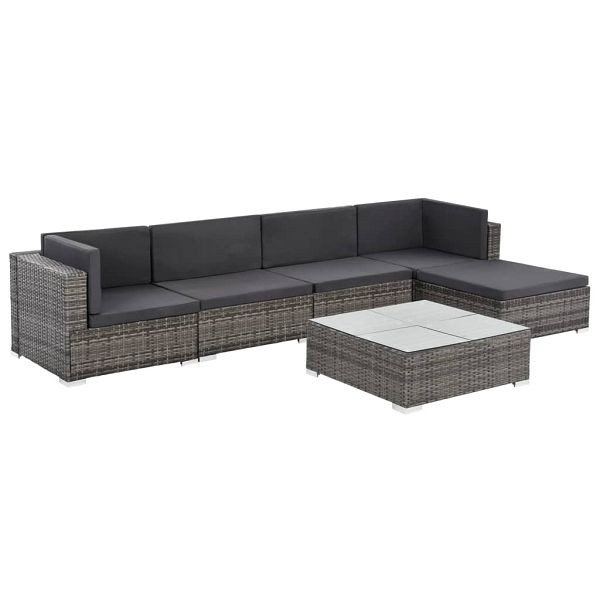 vidaXL 6-teilig Garten-Lounge-Set mit Auflagen Poly Rattan Grau, 44607