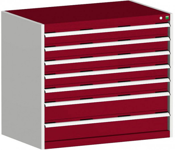 bott cubio Schubladenschrank bestückt mit 7 Schwerlastschubladen BxTxH: 1050 x 650 x 900 mm, RAL 7035/3004, 40021022.24V