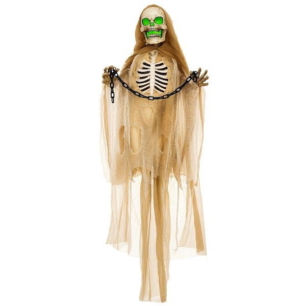 HOMCOM Halloweendekoration, Hängendes Skelett, leuchtender Kopf, unheimliches Heulen, biegsame Arme, Khaki, 844-840V00KK