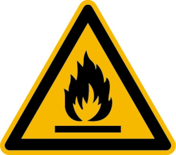 Schilder Klar Warnzeichen Warnung vor feuergefährlichen Stoffen DIN EN ISO 7010-W021, 200x1.5 mm Kunststoff, 3051/72