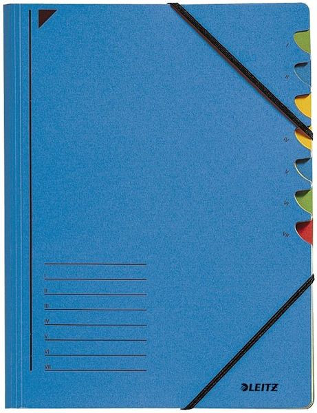 LEITZ 3907 Ordnungsmappe, 7 Fächer, A4, Pendarec-Karton (RC), 430 g/qm, blau, 3907-00-35