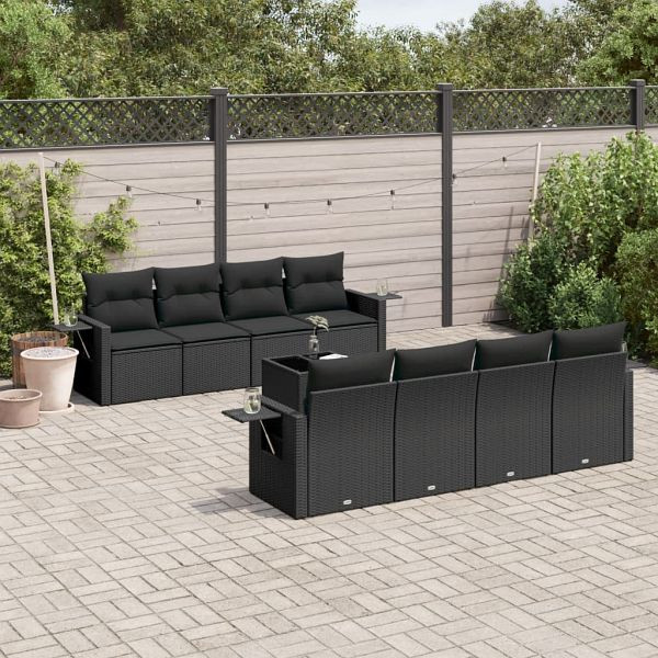 vidaXL 9-teilig Garten-Sofagarnitur mit Kissen Schwarz Poly Rattan, 3252282
