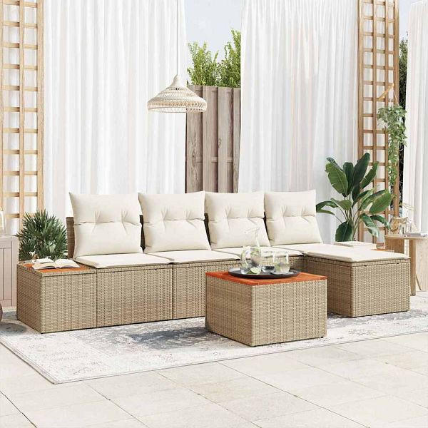 vidaXL Garten-Sofa-Set 6-teilig Beige und Creme 184 x 62 x 85 cm, 3356741