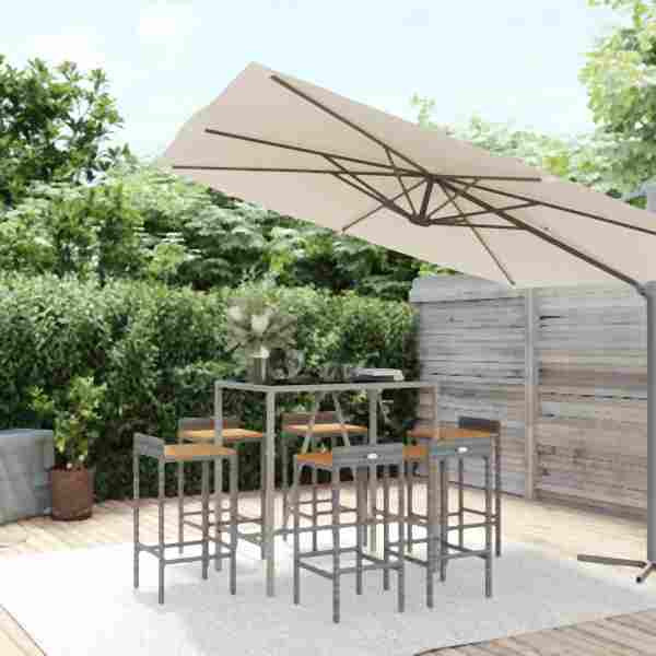 vidaXL 7-tlg. Gartenbar-Set Grau Poly Rattan & Massivholz Akazie, 3187679