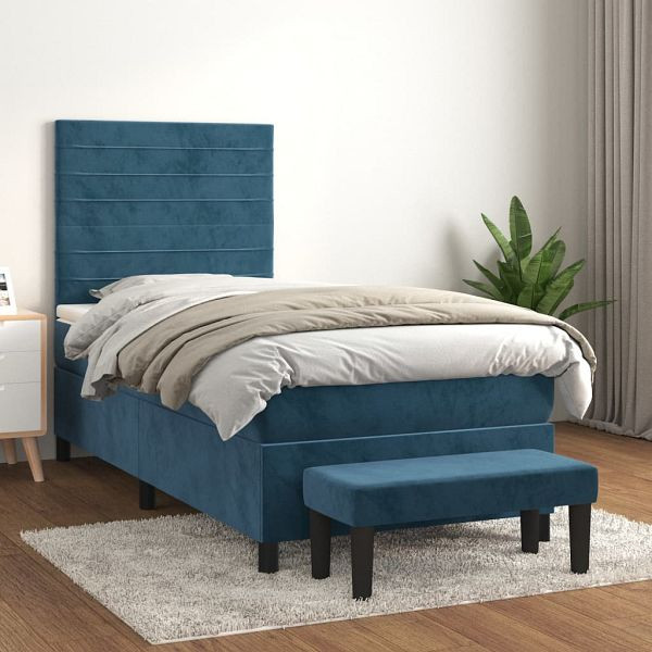 vidaXL Boxspringbett mit Matratze Dunkelblau 90x200 cm Samt, 3137885