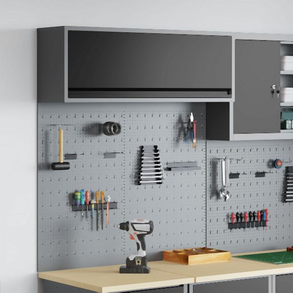 vidaXL 3-teiliges Werkzeugschrank- und Schaumboard-Set Wandmontage Schwarz Metall, 3321410