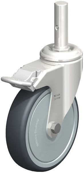 Blickle LKRXA-TPA 126KD-FI-FK-ZAX51 Edelstahl-Lenkrolle mit Zapfen & Feststeller, Thermoplastisches Gummi-Elastomer, Grau, 856405