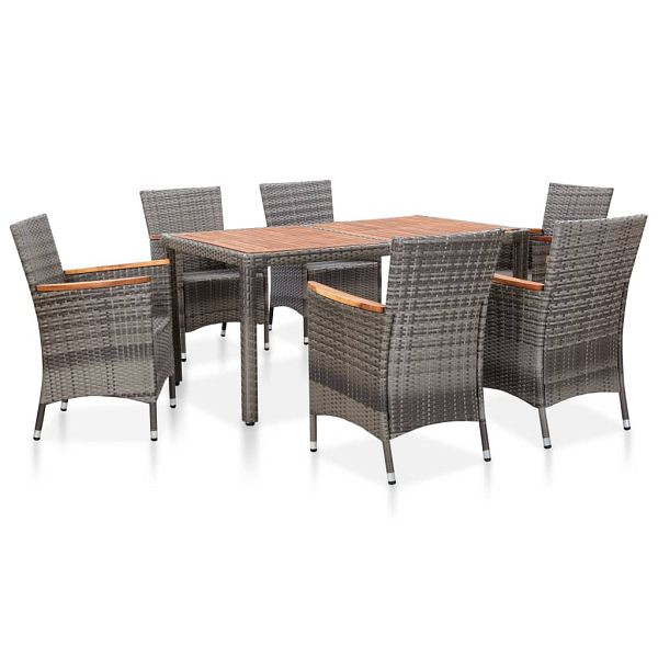 vidaXL 7-teilig Garten-Essgruppe mit Auflagen Poly Rattan Grey, 46084