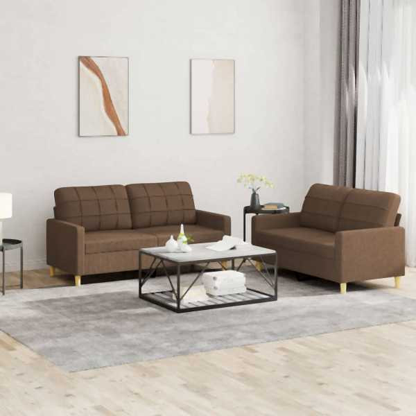 vidaXL 2-tlg. Sofagarnitur mit Kissen Braun Stoff, 3201277