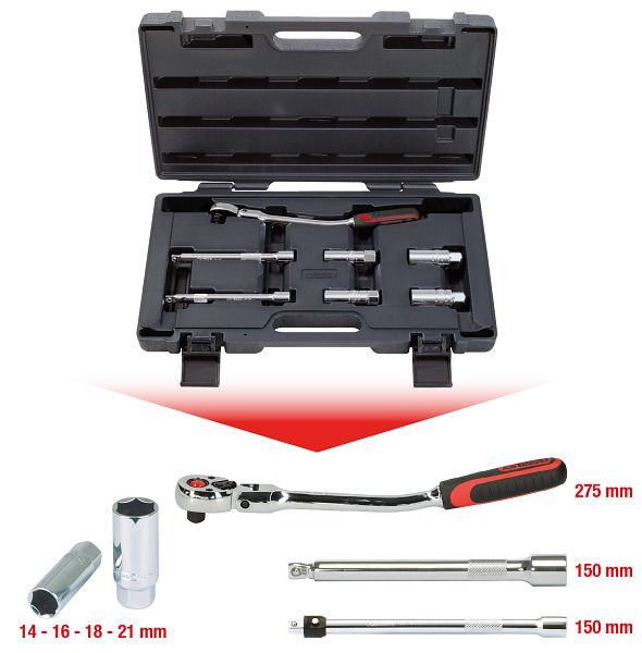 KS Tools 3/8" CHROMEplus Zündkerzen-Service-Satz, 7-teilig, 918.0607