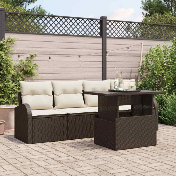 vidaXL Garten-Sofa-Set mit Kissen, 5er Set, Braun Poly Rattan, 3348544