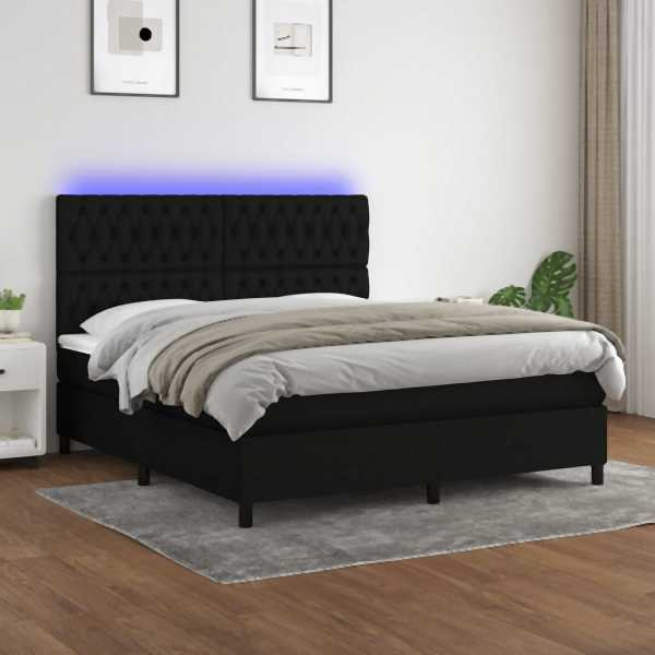 vidaXL Boxspringbett mit Matratze & LED Schwarz 180x200 cm Stoff, 3135135