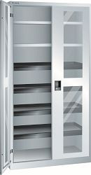 LISTA Flügeltürschrank (BxTxH) 1000x580x1950mm KEY Lock, Lichtgrau, 4 Auszugböden, 2 Verstellböden, Sichtfenstertür, 60.335.020