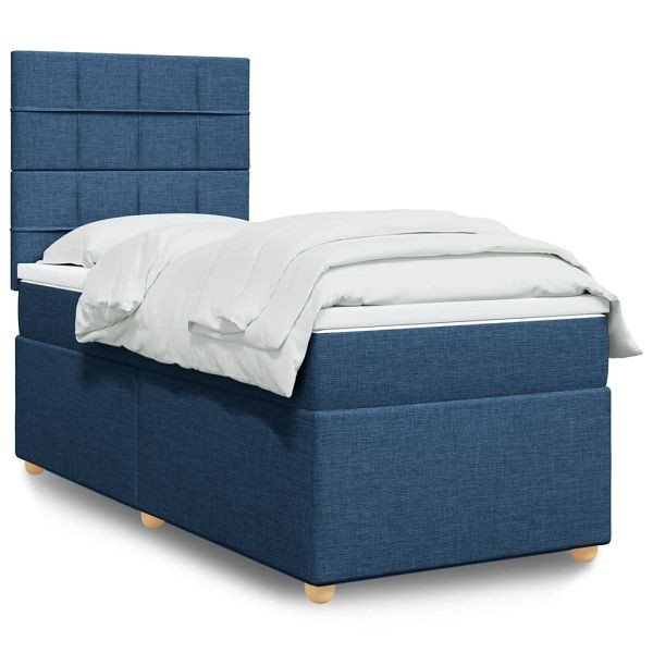 vidaXL Boxspringbett mit Matratze Blau 90x190 cm Stoff, 3293441