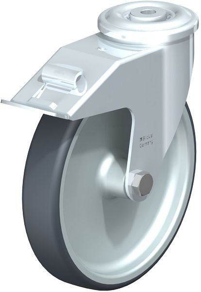 Blickle LER-TPA 200G-FI Stahlblech-Lenkrolle mit Rückenloch & Feststeller, Thermoplastisches Gummi-Elastomer, Grau, 757054