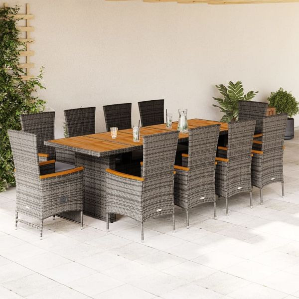 vidaXL 11-teilig Garten-Essgruppe mit Kissen Grau Poly Rattan, 3277551