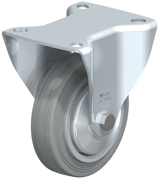 Blickle B-VE 100R-SG-FA Stahlblech-Bockrolle mit Anschraubplatte, Vollgummi, Grau, 739035
