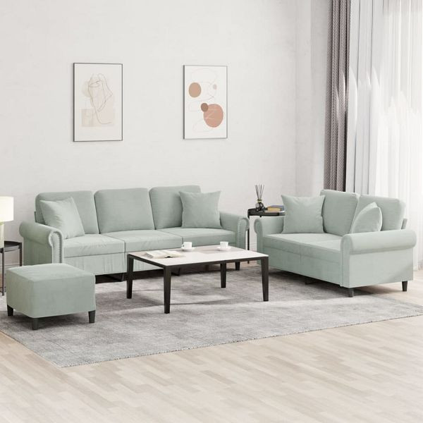 vidaXL 3-teilig Sofagarnitur mit Kissen Hellgrau Samt, 3202280