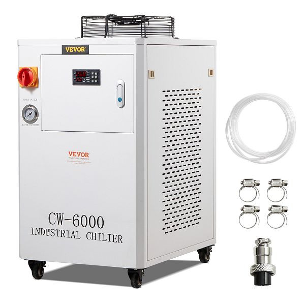 VEVOR Industrieller Wasserkühler, CW6000, 1500 W mit Kompressor, 15 L, 65 L/min max. Durchflussrate, für CO2-Lasergravurmaschinen, GYLSJYSJS15LDYZN6V2