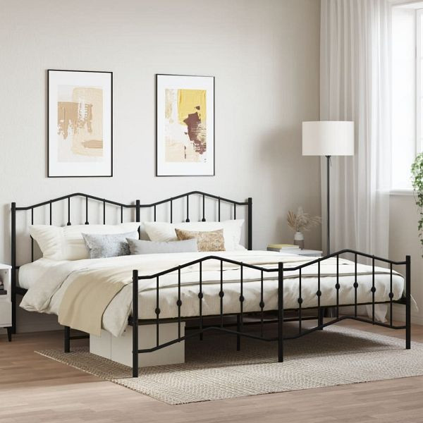 vidaXL Bettgestell mit Kopf- und Fußteil Metall Schwarz 193x203 cm, 373813