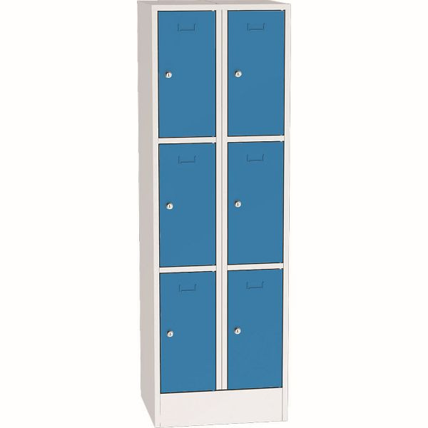 Deskin Schließfach-Stahlschrank SYSTEM SP1 COLOR, Schließfach-Stahlschrank, 2 x 3 Fächer H 1850 x B 600 x T 500 mm, mit Zylinderschloss, Lichtblau, 281902