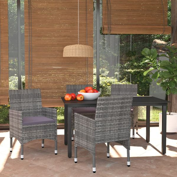 vidaXL 5-teilig Garten-Essgruppe mit Kissen Poly Rattan Grau, 3094981