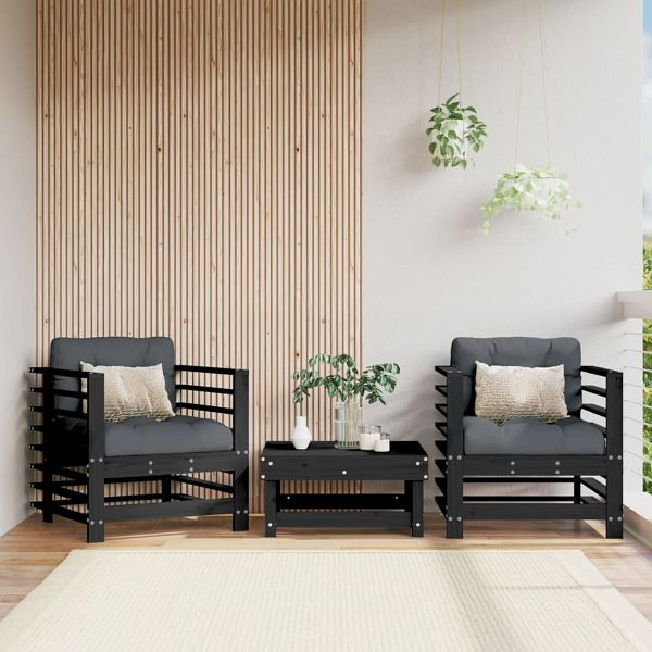 vidaXL Gartenstühle mit Kissen 2 Stück Schwarz Massivholz Kiefer, 825678