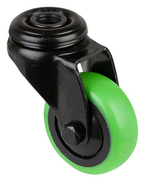 BS Rollen Lenkrolle schwarz, thermoplastisches Gummirad grün, Felge schwarz, Kugellager, Rückenloch, Durchmesser: 50 mm, VE: 8 Stück, A801.A85.050.04