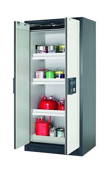 asecos Sicherheitsschrank Q-PEGASUS-90, Q90.195.090.WDAC in reinweiß RAL 9010 mit 3x Wannenboden Standard (Polypropylen), 30042-050-30051